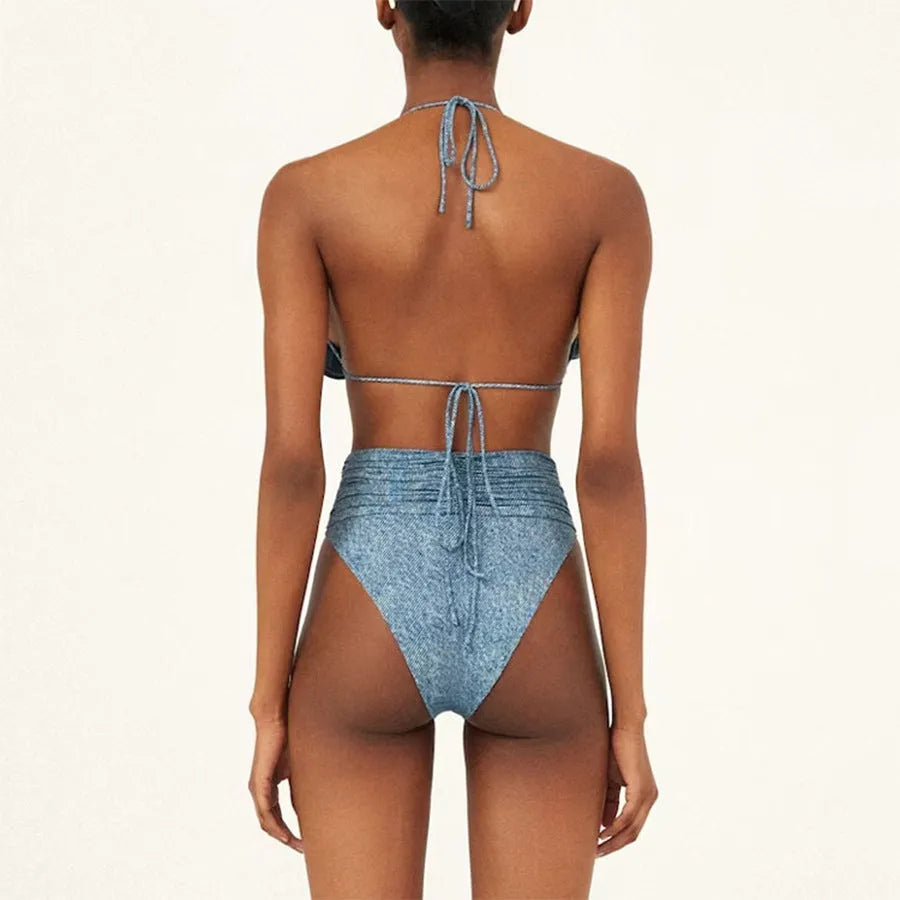 Women's decorative one-piece swimsuit with flower detailing and one-shoulder design in nylon fabric