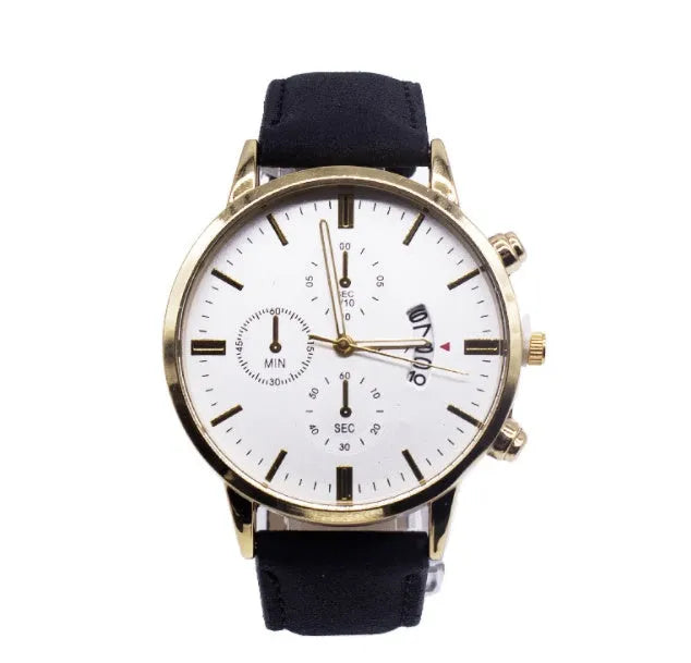 Men's quartz wrist watch with pointer display and calendar, business fashion style, available in four options