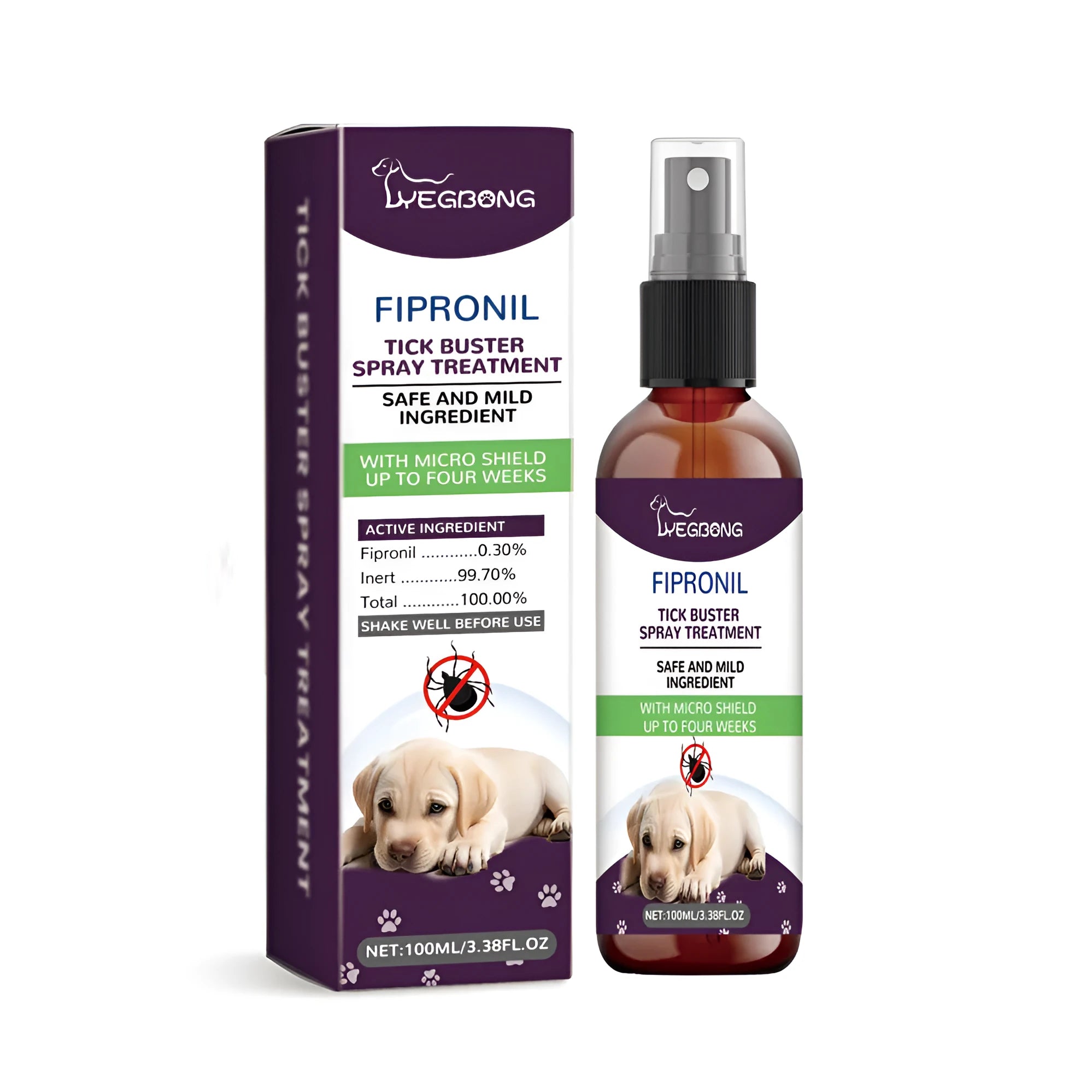 100ml bottle of pet pest spray with botanical extracts including mint and honeysuckle.