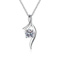 925 sterling silver necklace with four-claw 1 carat moissanite round geometric pendant on O-shaped chain, white gold colour