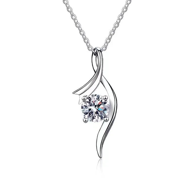 925 sterling silver necklace with four-claw 1 carat moissanite round geometric pendant on O-shaped chain, white gold colour
