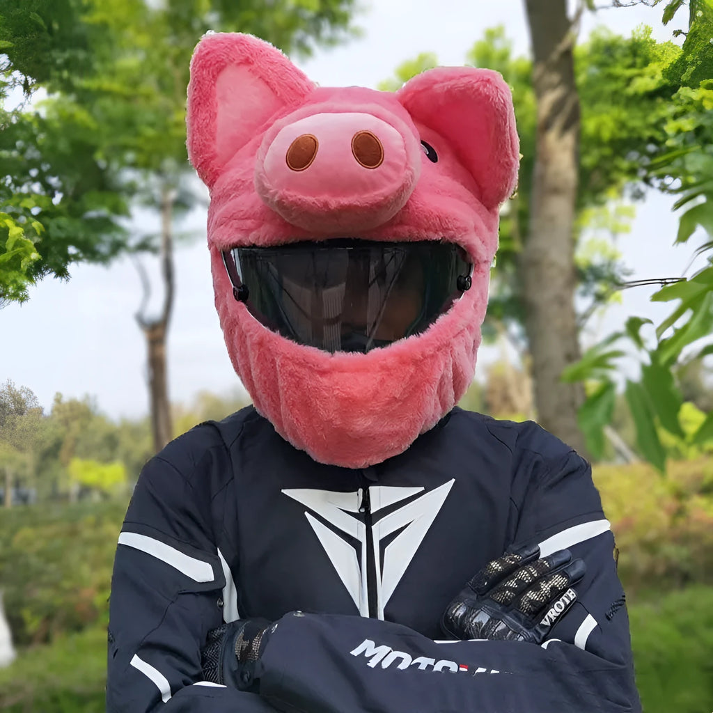 Pinkpig cartoon plush PV velvet protective hood cover for a motorcycle helmet
