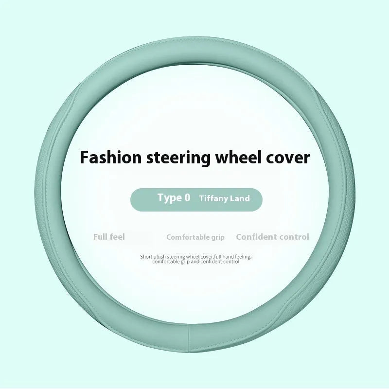 Leather steering wheel cover in navy blue for 38cm car steering wheel