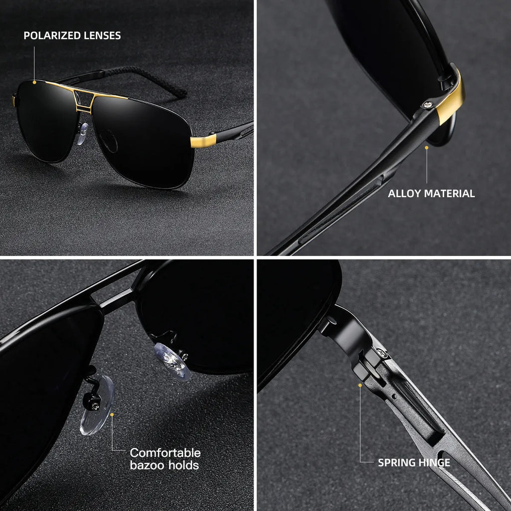 Men's polarised aviator sunglasses with orange red lenses and metal frame