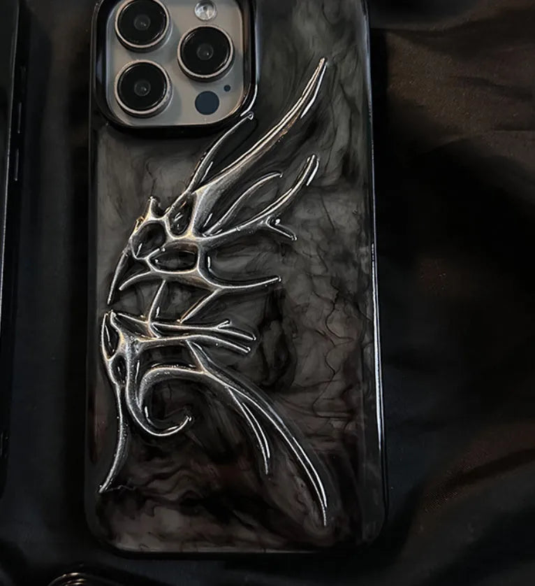 iPhone protective case featuring a raised three-dimensional wings design in a blurred wings colour.