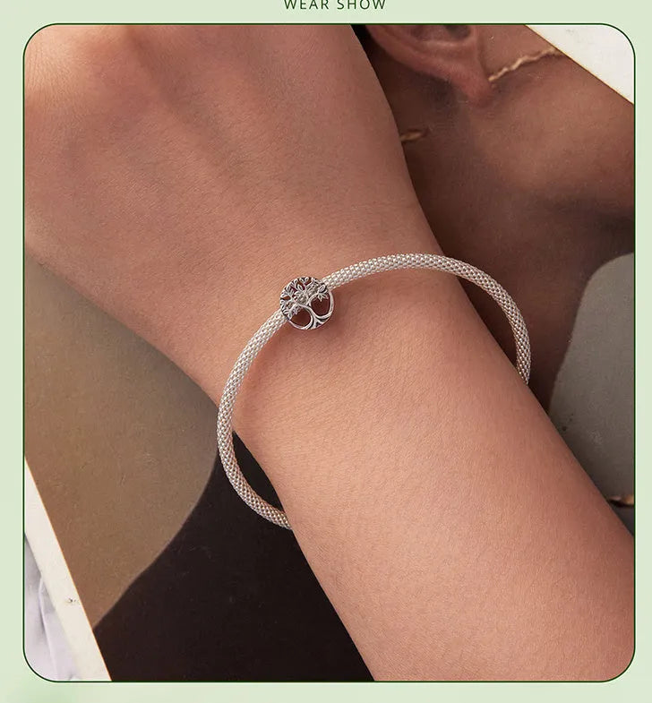 Single S925 sterling silver hollow lucky tree bead with pearlescent finish, 1.0cm high