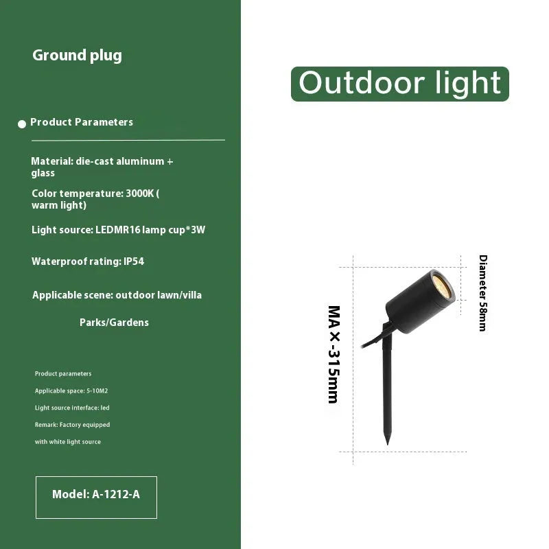 Aluminium outdoor ground lamp with integrated LED for garden and courtyard lighting.