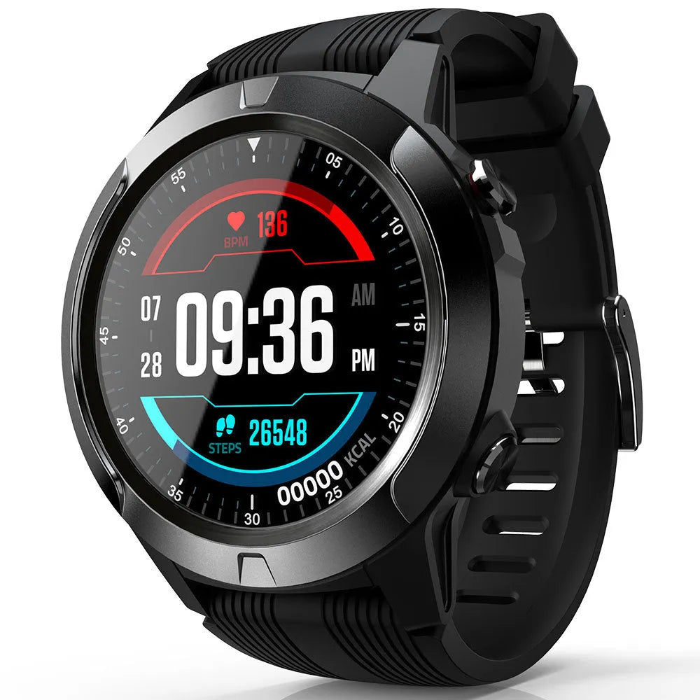Black men's smart watch with 1.3-inch display showing heart rate data