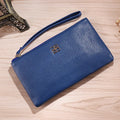 Large 55-inch long PU leather phone wallet handbag with zip closure in solid colour