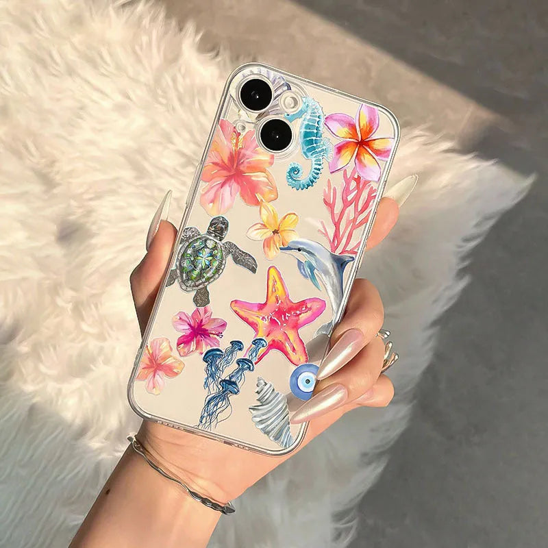 Transparent dolphin turtle design TPU phone case for Apple iPhone