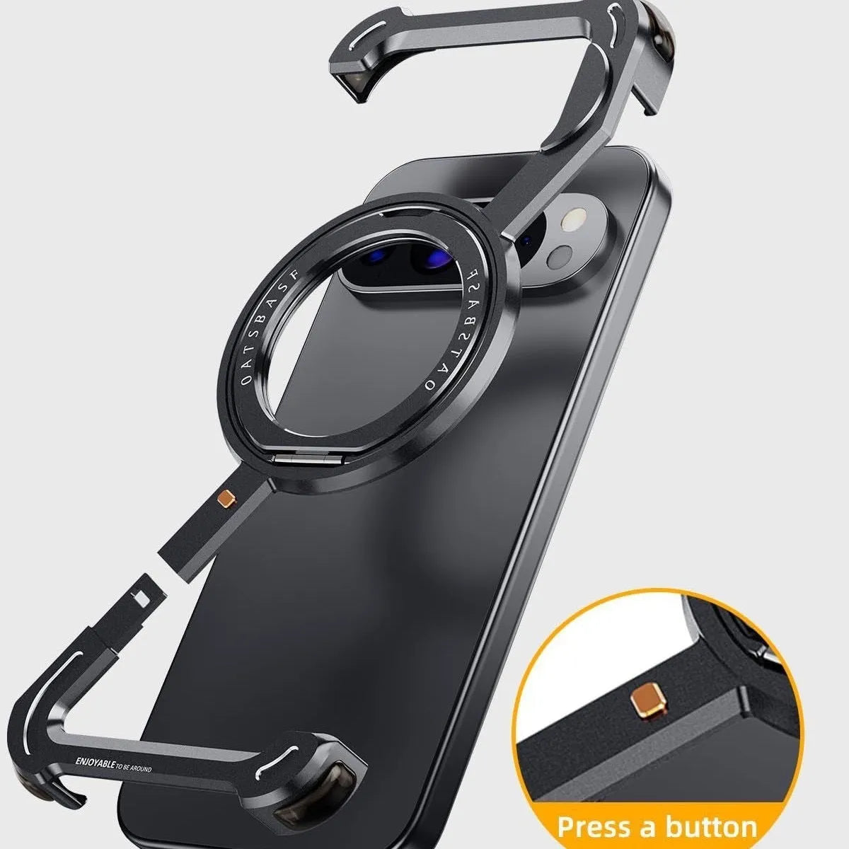 Black metal hollow phone case with rotating bracket and magnetic suction for Google Pixel 9, 9 Pro, 9 Pro XL.