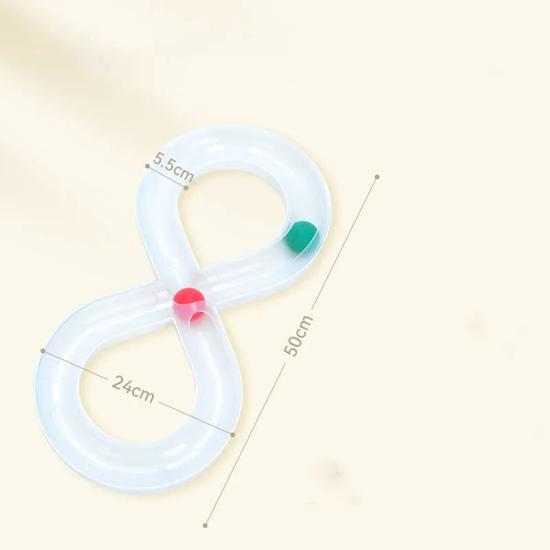 Interactive cat turntable toy with track balls and teasing stick on 50cm base