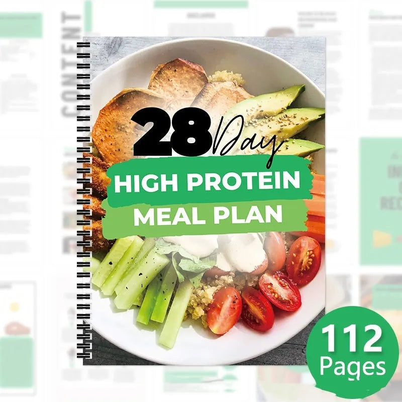 28-day high-protein diet plan book on paper, 21cm by 28.5cm, cover colour 28Day Dietary Plan