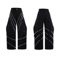 Men's polyester trousers with three-dimensional cutting and metal striped rivet pleats in black or white colours