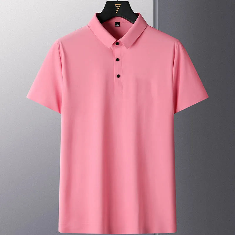 Man wearing a solid colour non-ironing short sleeve business casual shirt