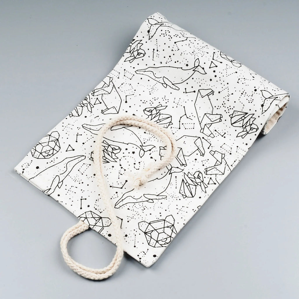 Canvas roll-up pencil case in black starry sky and constellation colours with 12 to 108 hole options