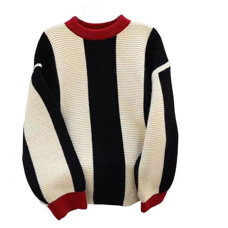 Women's striped cashmere sweater with contrast colours in Japanese-Korean casual style