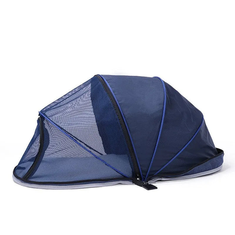 Pet folding tent in black or blue half mesh design for cat travel and indoor use