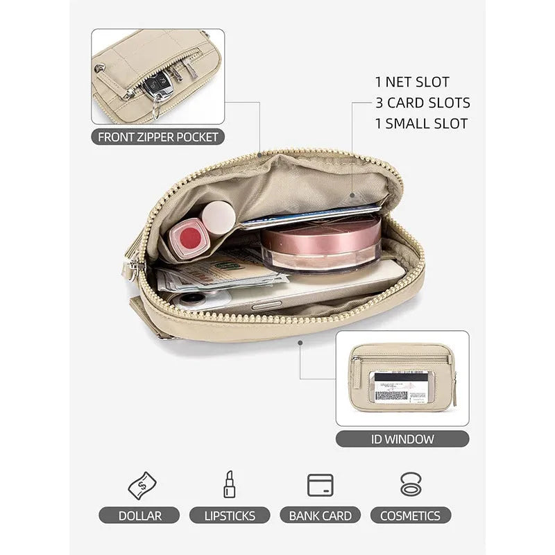 Women's waterproof quilted handbag in a light colour with a transparent front deck panel.