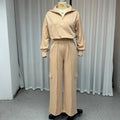 Women's light camel polyester lapel top and wide-leg trousers two-piece work set