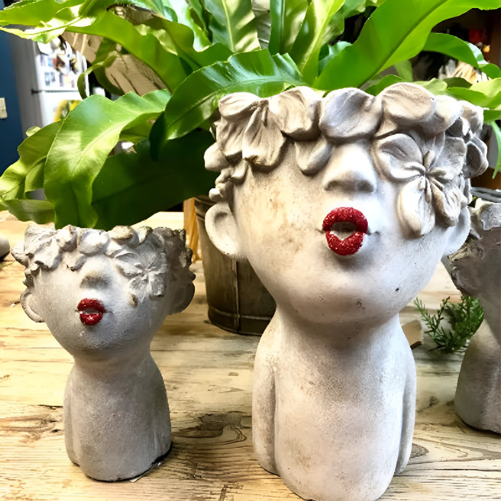 Resin garden faces flower pot with face-modeling design in picture colour