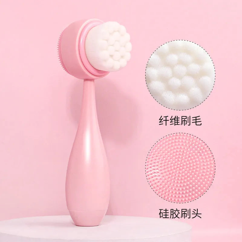 Facial brush set with nylon bristles, plastic handles, and absorbent hair band in multiple colour options