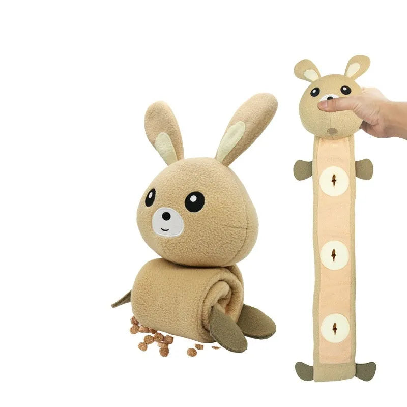 65cm plush dog training toy shaped like a fleece rabbit with bite-resistant features