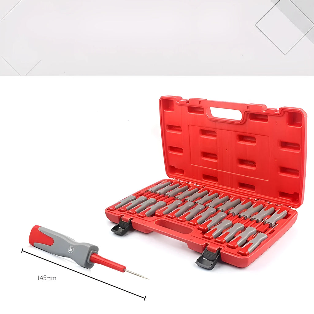 25-piece automotive terminal removal tool set for electrical connector disassembly