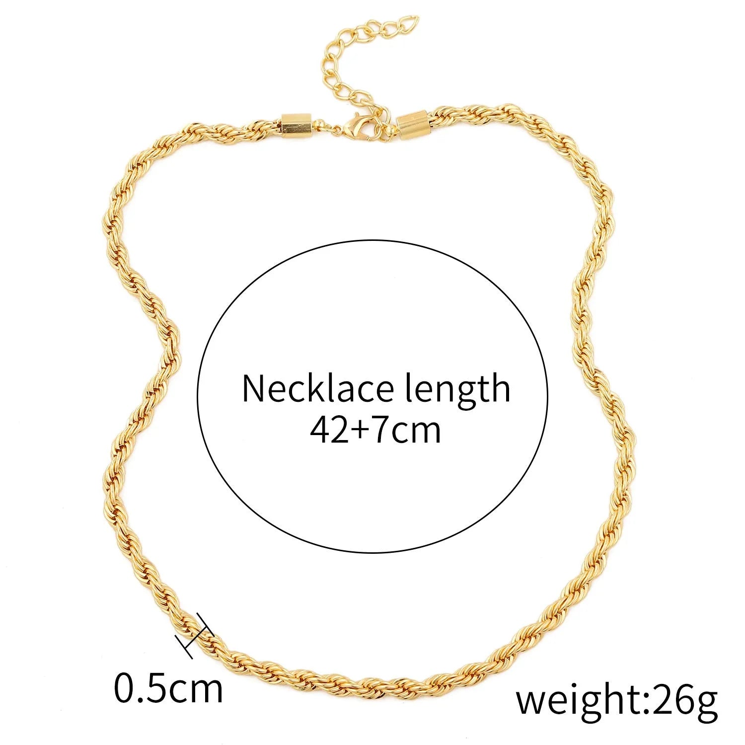 Alloy geometric twist chain necklace for women, electroplated finish, adjustable 51-80cm, ten colour options, individually packaged