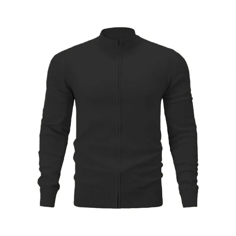 Cotton stand collar zip-front casual sweater in loose fit design