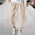 Men's casual loose cotton summer pants with ankle banded cuffs in various colours