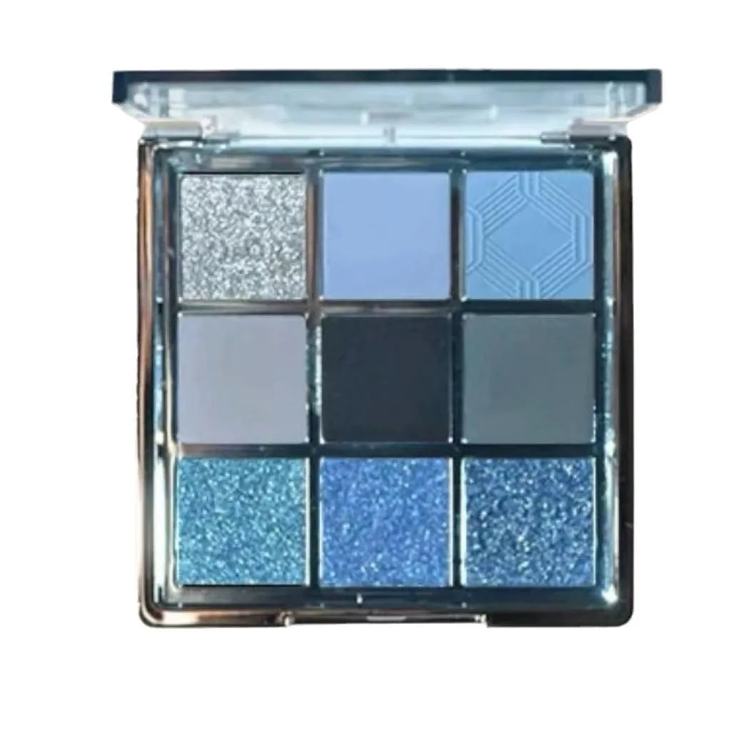 MUGELEEN nine-colour eye shadow palette 08 showing blue smoked matte shimmer shades