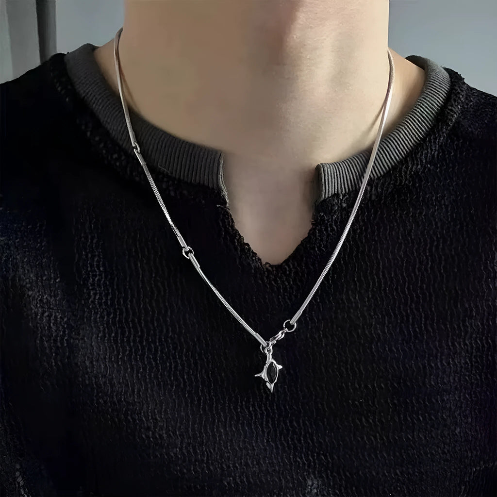 Gemini titanium steel clavicle necklace, 50cm polished chain, water ripple constellation pendant, unisex design