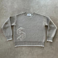 Grey loose fit jacard knit pullover coat with long sleeves made from acetate fibre