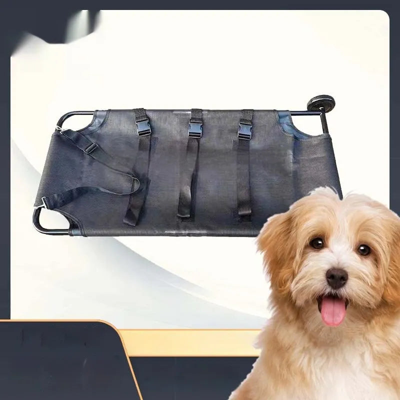 Large black foldable pet stretcher with aluminium alloy frame for emergency animal transport