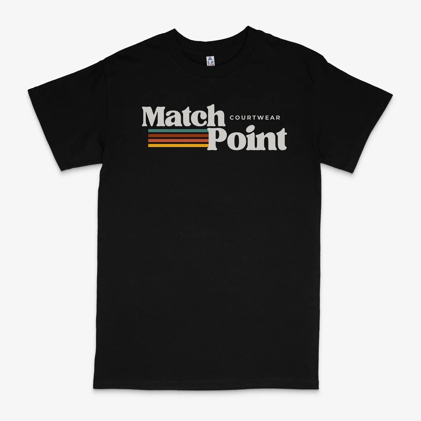 Men's black t-shirt with 3D printed pattern, round neck and short sleeves showing size options