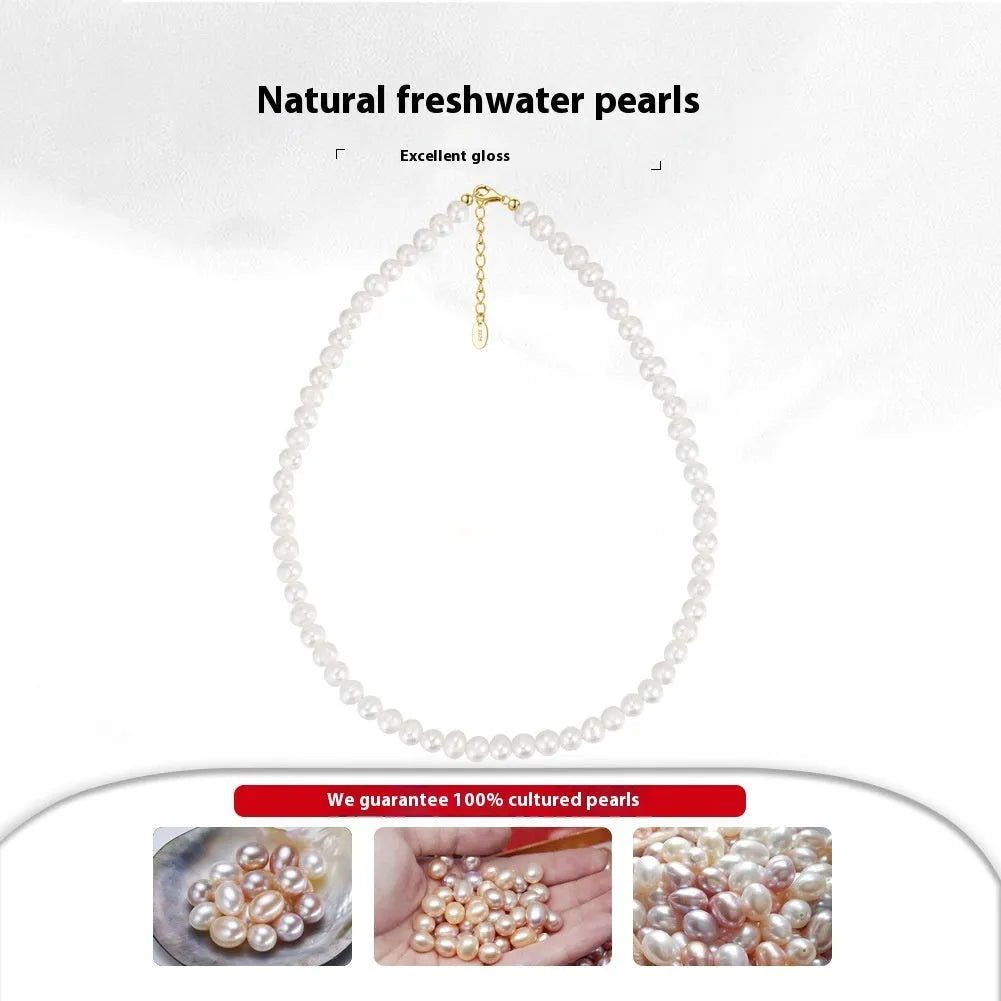 Women's freshwater pearl necklace with adjustable sterling silver chain and 6-7mm natural pearls