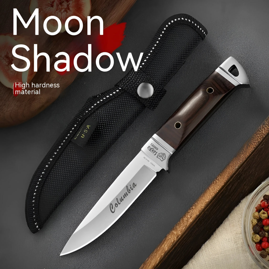 Camping multifunctional portable fruit knife with leather sheath, national style stainless steel blade