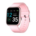 Black smart watch with colour touch screen displaying heart rate and blood oxygen data on wrist.