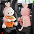 Plush car tissue box and trash can combination in pink soft rabbit design measuring 27x40cm