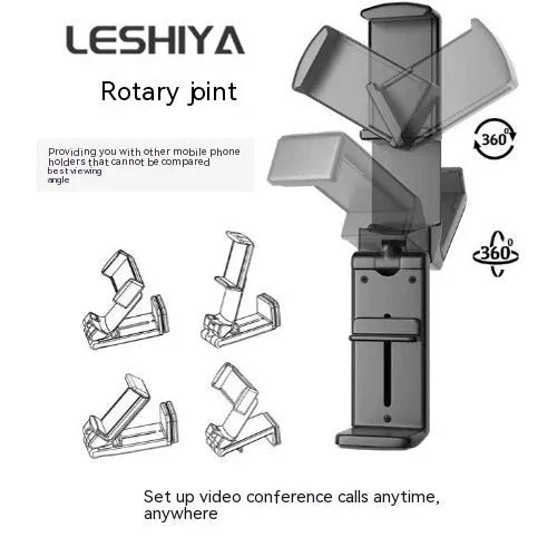 Foldable rotating phone holder in black, grey, or green colours showing universal smartphone compatibility