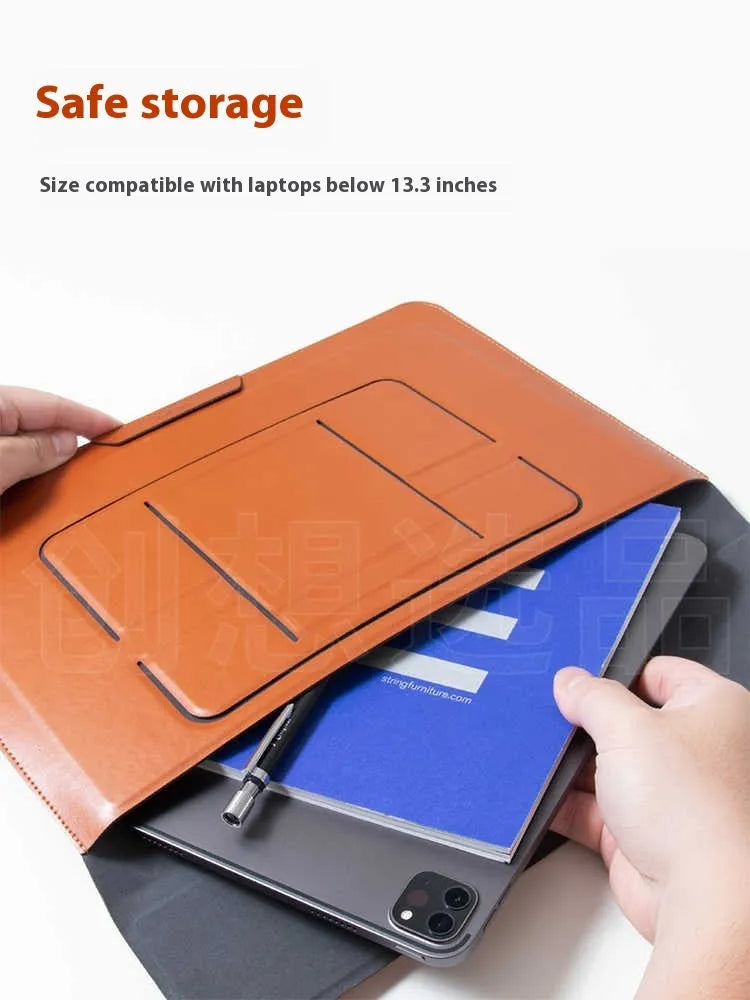 Integrated dual-angle laptop bracket bag for 13.3-inch notebooks in black or brown business style