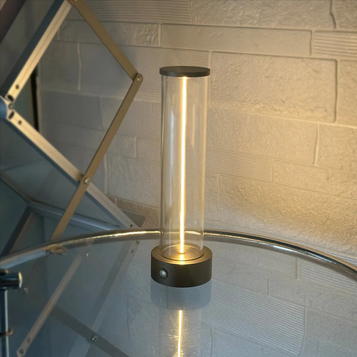 Modern white LED light strip with glass and magnetic base for USB charging