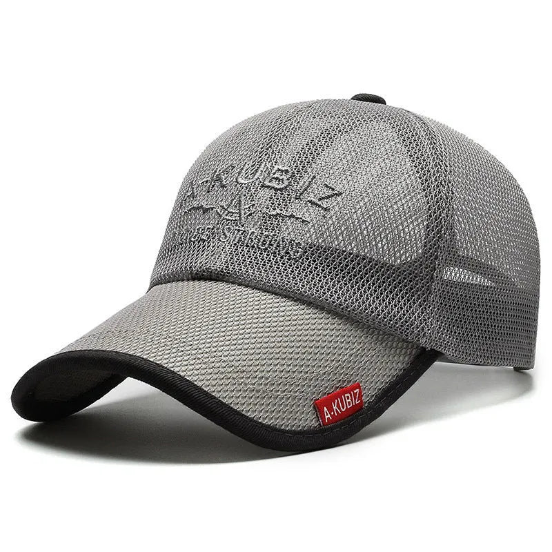 Men's adjustable mesh baseball cap in army green colour showing dome crown style