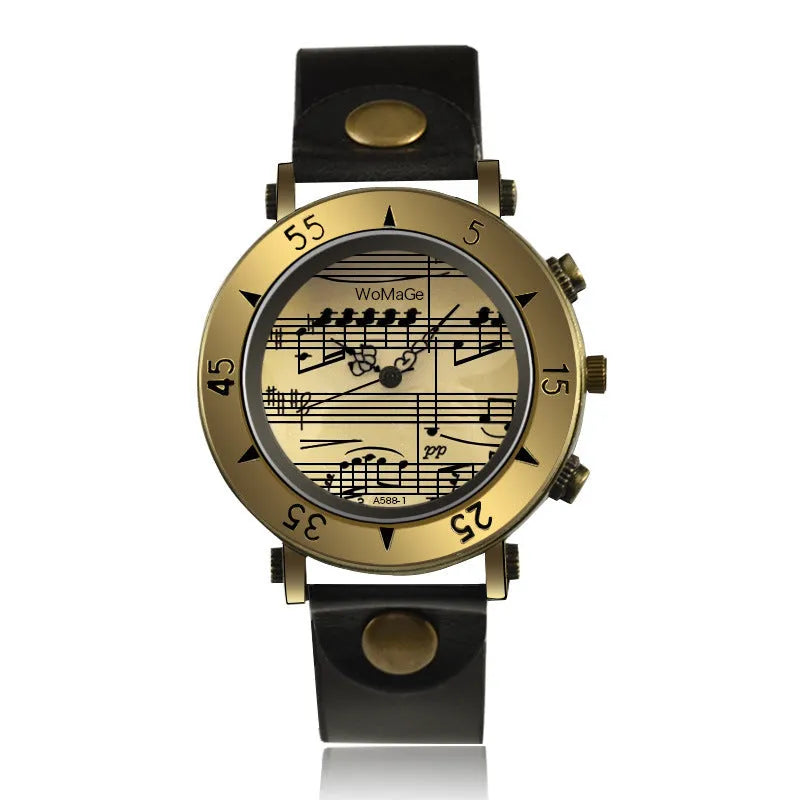 Men's music symbol fashion watch showing musical note design in multiple colour options