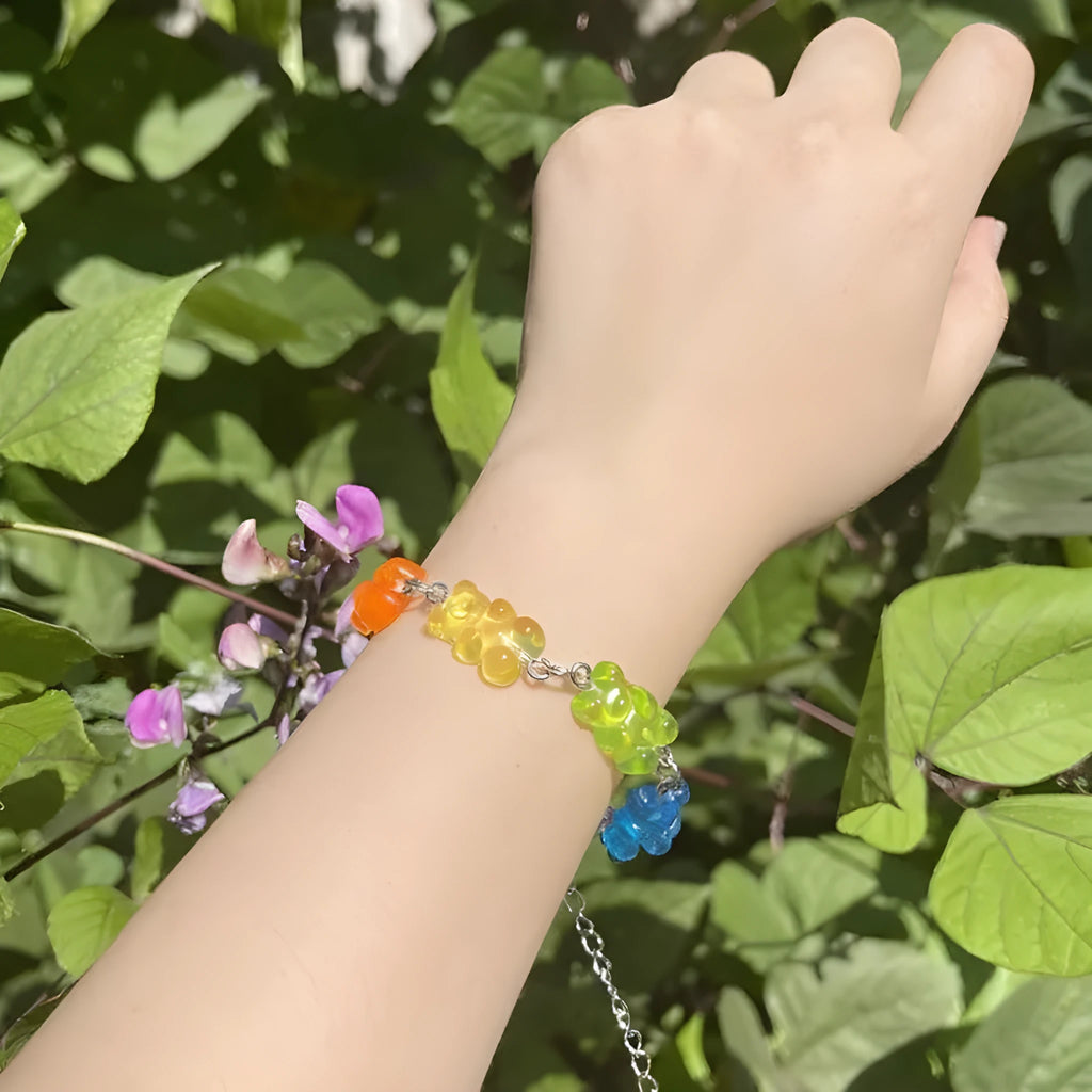 Colourful bear bracelet for women with panda animal styling, plastic and resin jewellery