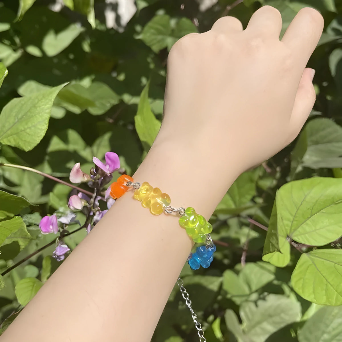 Colourful bear bracelet for women with panda animal styling, plastic and resin jewellery