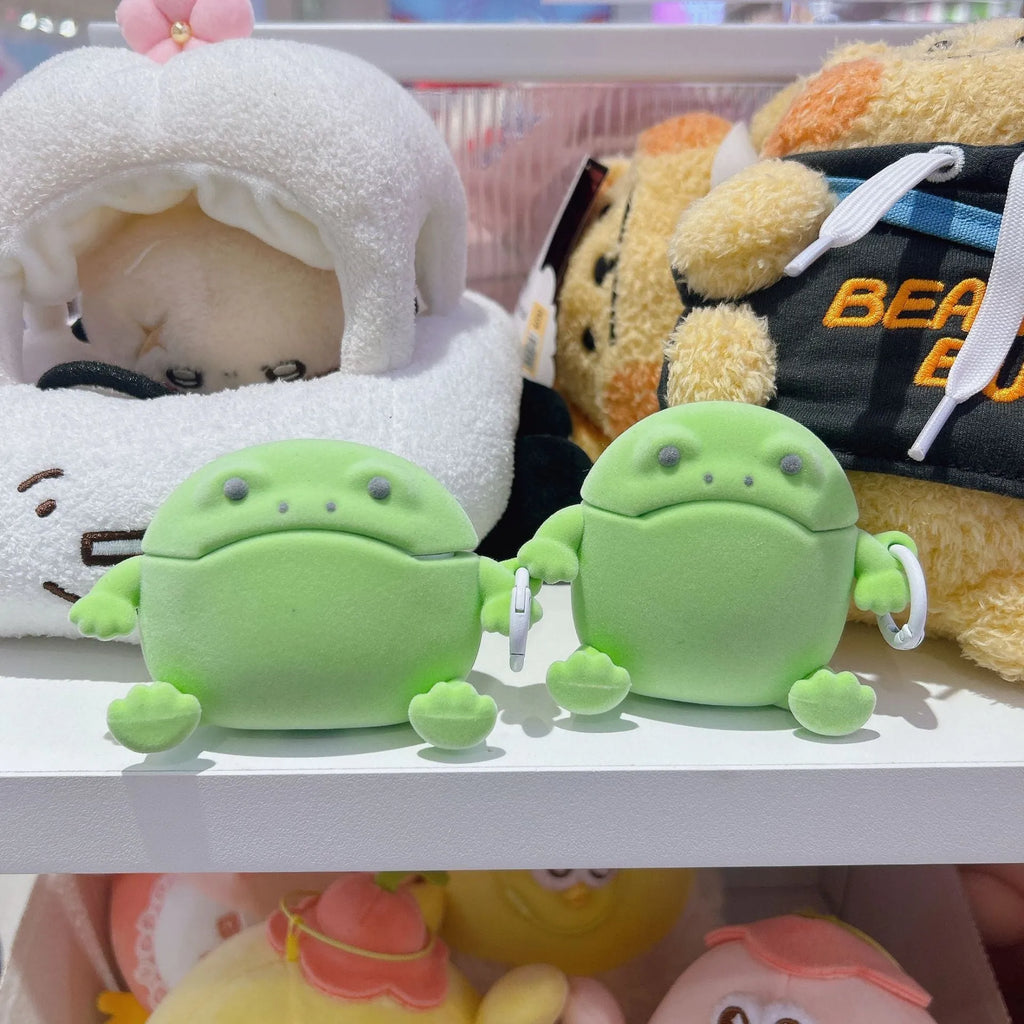 Japanese and Korean flocking frog TPU protective cover for AirPods with embossing and lanyard
