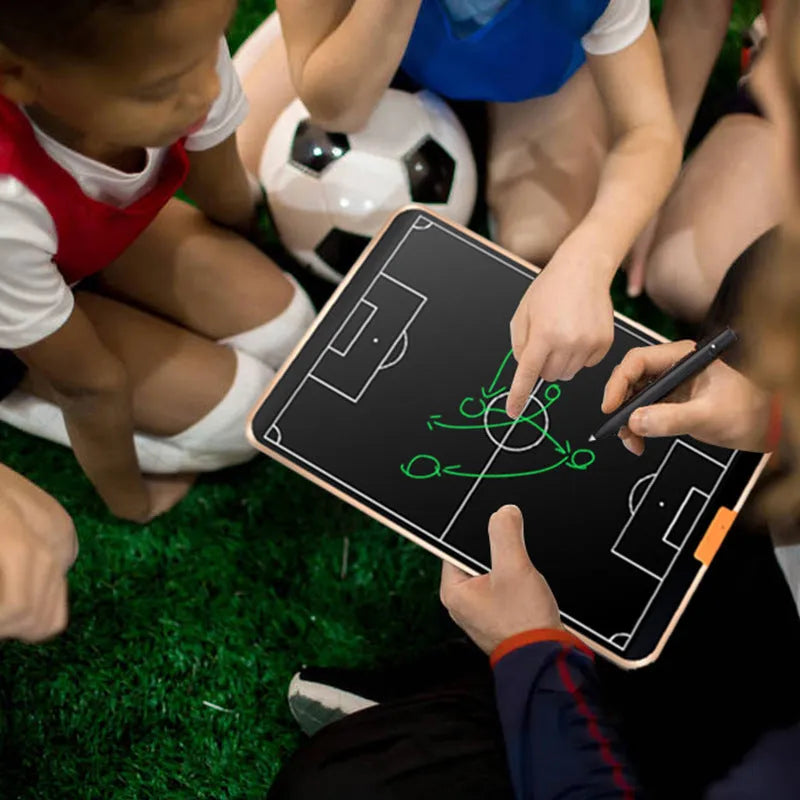 21 inch black football tactical board with LCD writing surface, ABS frame, stylus and USB cable, 458.8 x 309.8 x 9.85 mm