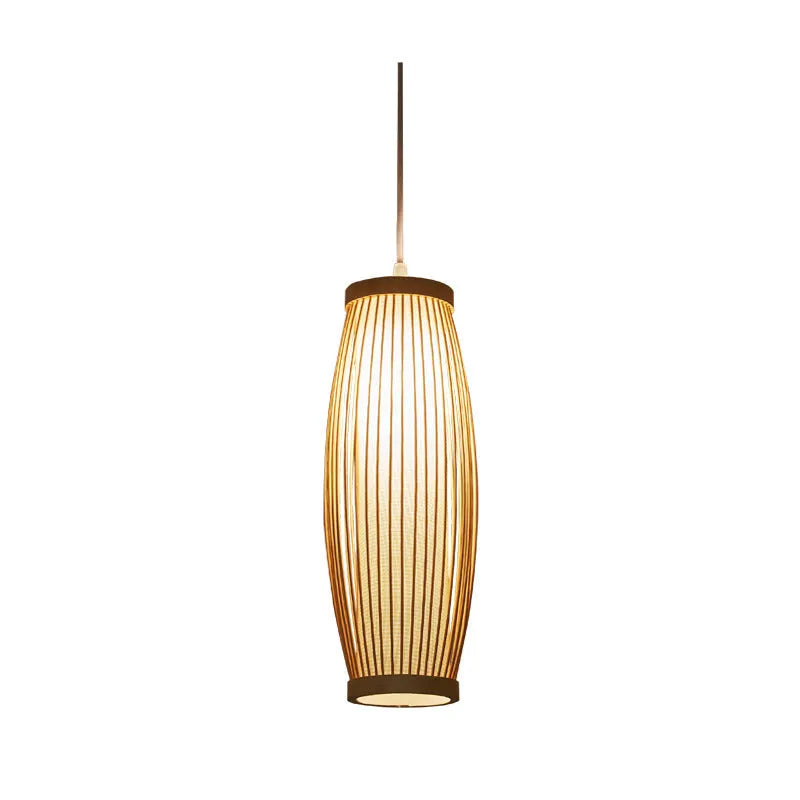 Bamboo woven dining room lantern chandelier New Chinese style with warm and white LED 300mm